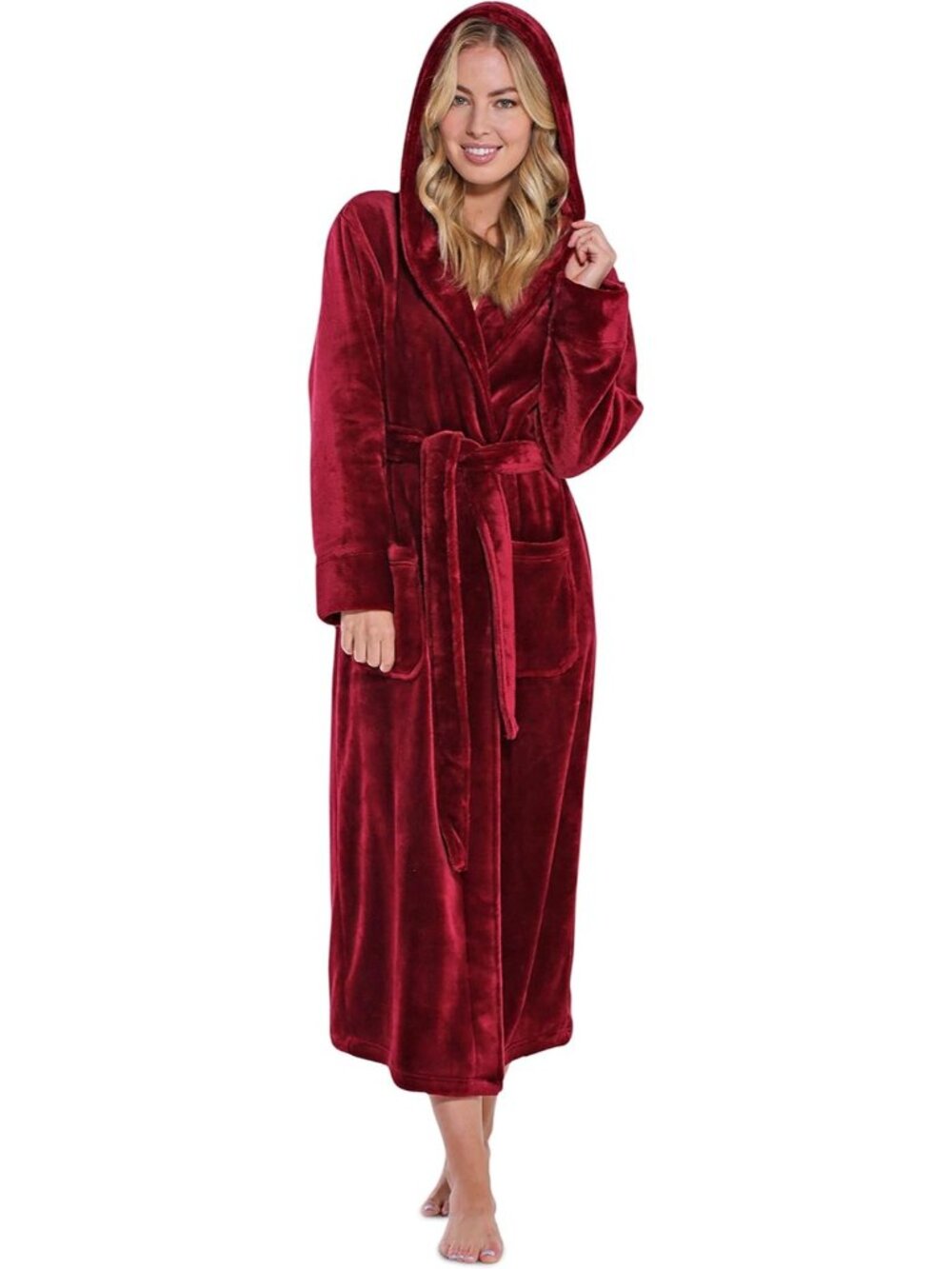 〽️Women's Bathrobe Burgundy Hooded Oversized Luxury Soft Plush Fleece Robes